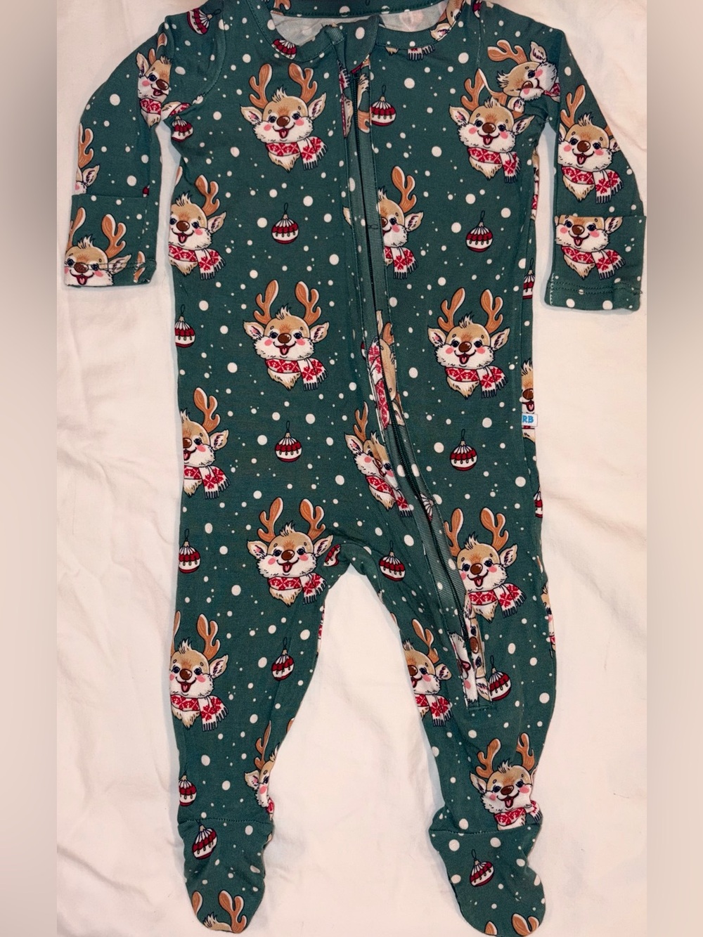 Ruffle Butts Christmas Sleeper with Reindeer Design sz 0-3 months NWT